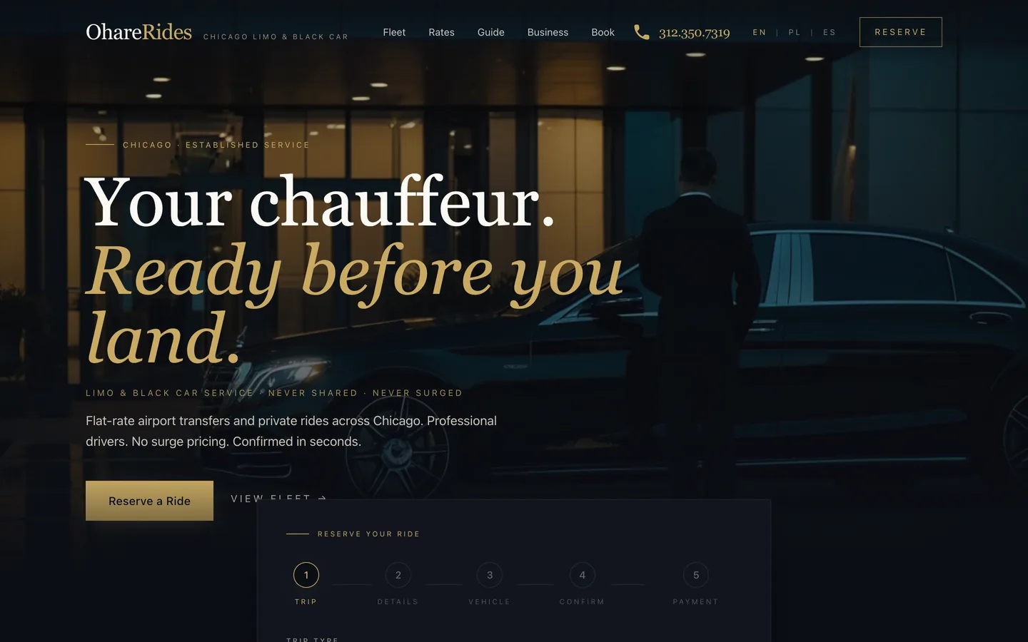 OhareRides — Chicago airport transfer website with live booking, built by PYROX AI